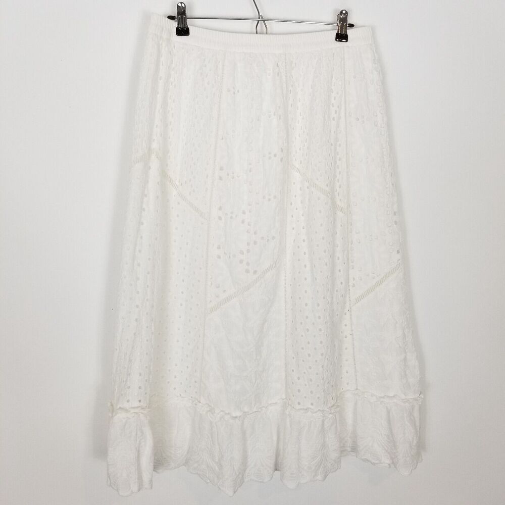 Soft Surroundings‎ Porfiria Embellished Maxi Skirt Sz L Petite Eyelet Cottage